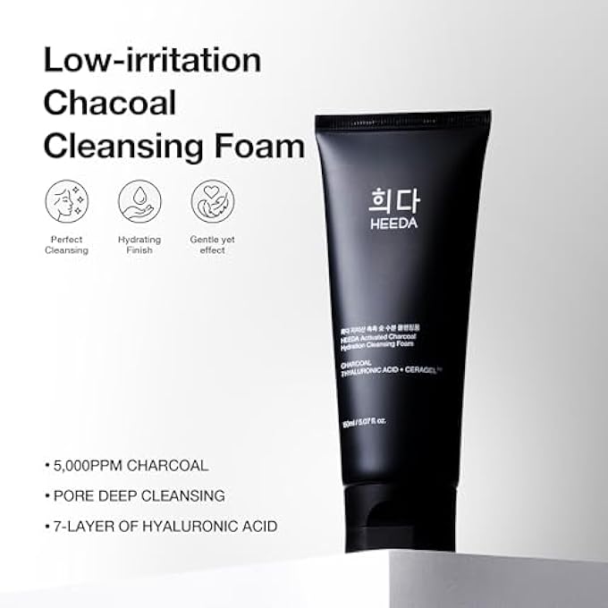 HEEDA ACTIVATED CHARCOAL HYDRATION CLEANSING FOAM, FOAMING FACIAL CLEANSER, HYALURONIC ACID, CERAMIDE, DOUBLE CLEANSING, KOREAN FACE WASH, K BEAUTY SKINCARE 5.07 FL.OZ. - Image 2